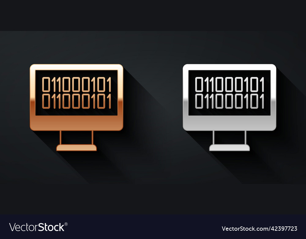 Gold and silver binary code icon isolated on black vector image Gold and silver binary code icon isolated on black