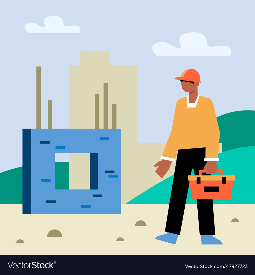 Man in helmet and uniform with tool box ready Vector Image Man in helmet and uniform with tool box ready