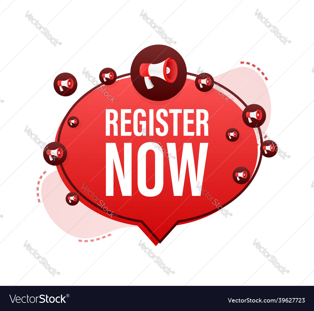 Megaphone label with register now Vector Image Megaphone label with register now