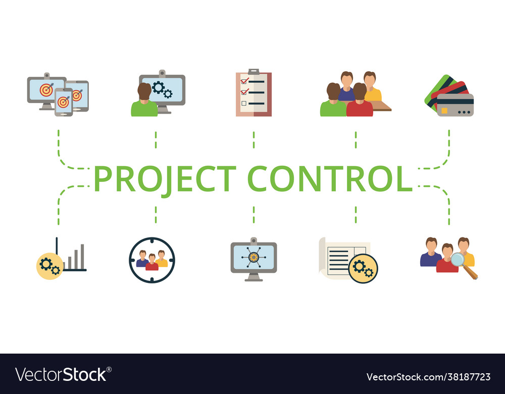 Project control icon set contains editable icons