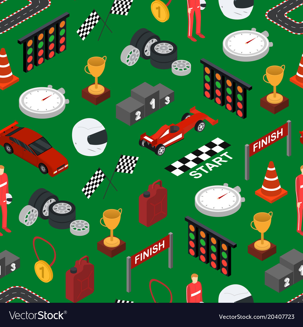 Racing sport seamless pattern background isometric