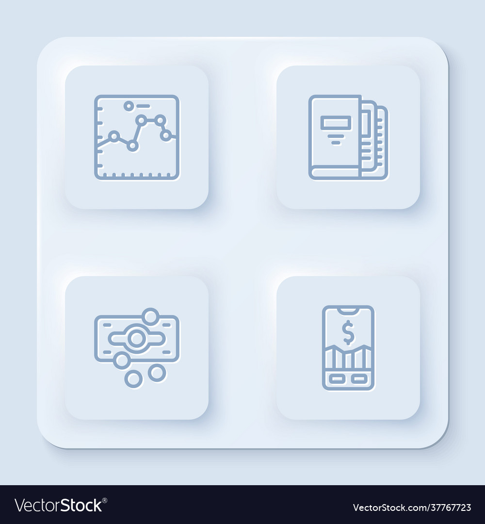 Set line browser with growth graph office folders vector image Set line browser with growth graph office folders