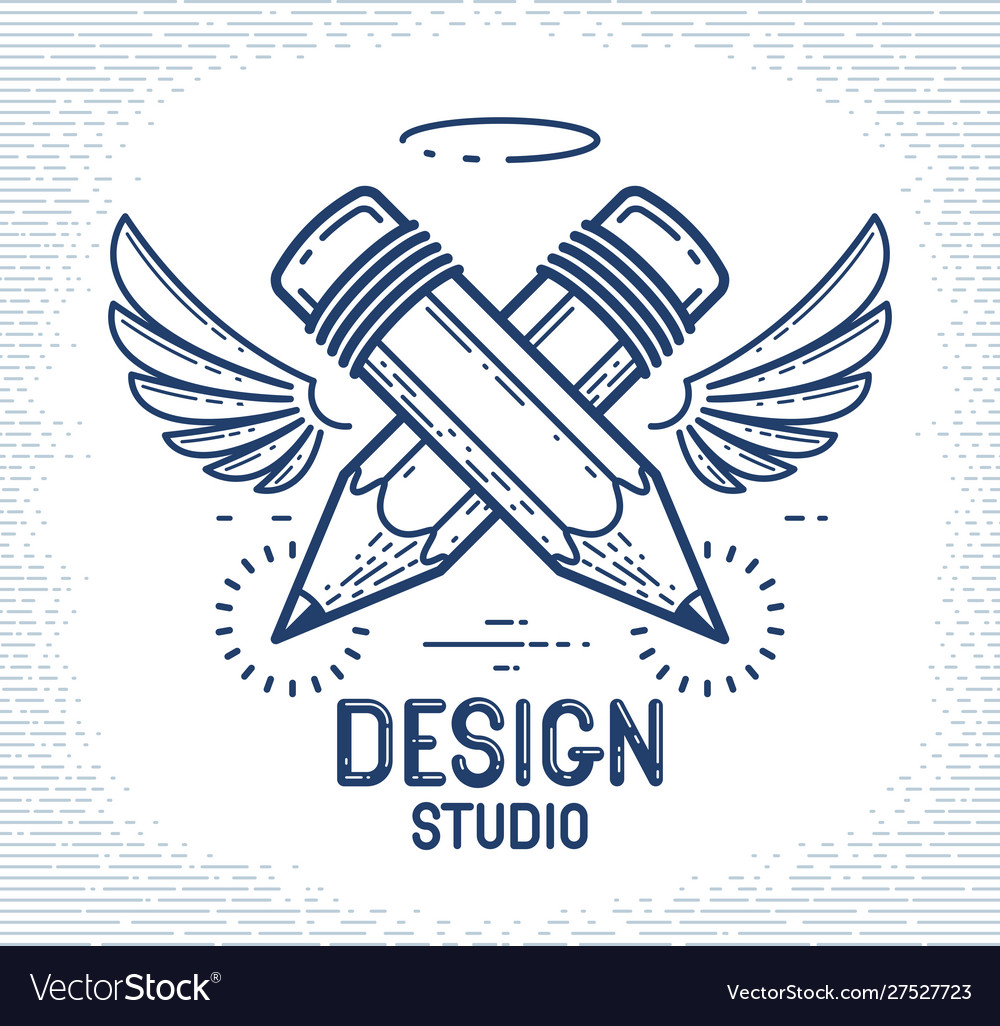 Two crossed pencils with wings and nimbus simple vector image Two crossed pencils with wings and nimbus simple
