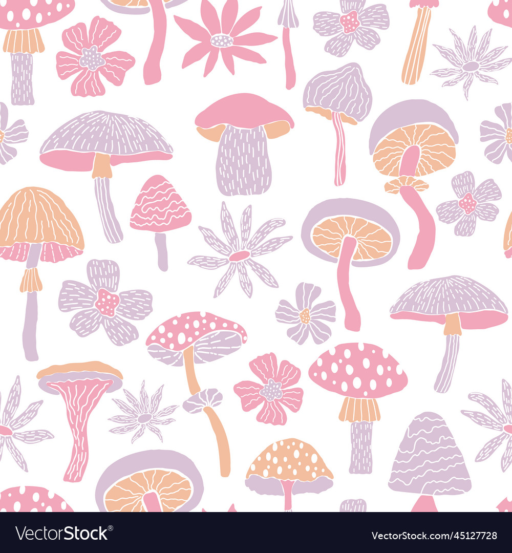 Bloom mushroom seamless pattern vector image Bloom mushroom seamless pattern