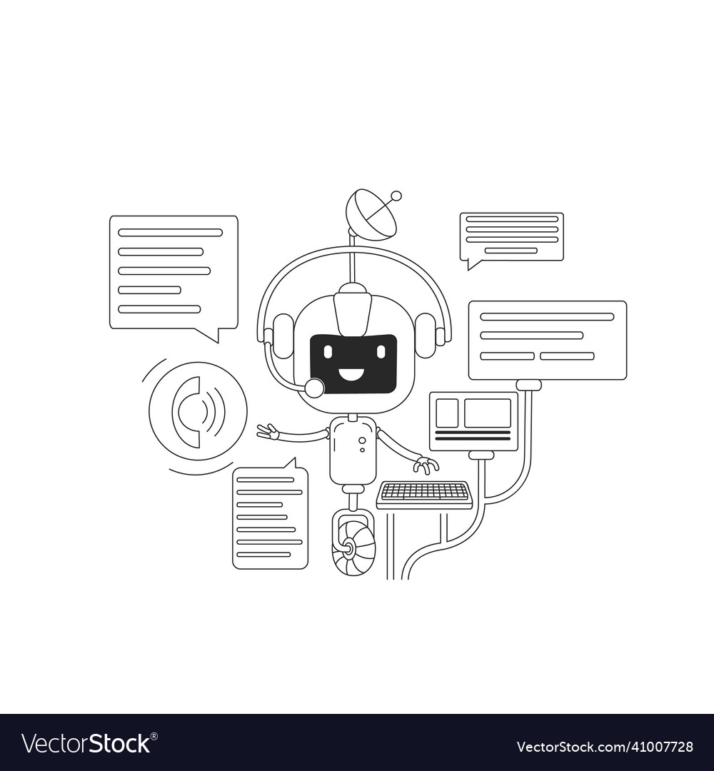 Chatbot communication app thin line concept Vector Image Chatbot communication app thin line concept