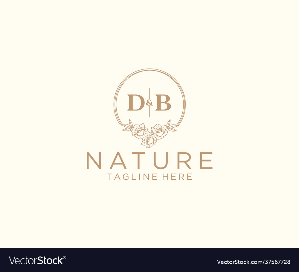 Initial db letters floral frames botanical