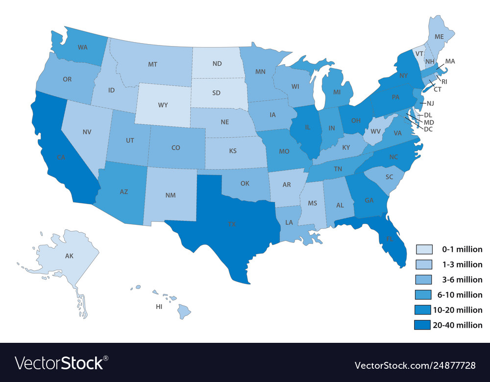 Map united states population Royalty Free Vector Image