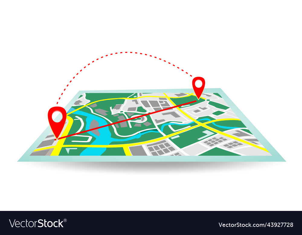 Map with pin pointer travel colored