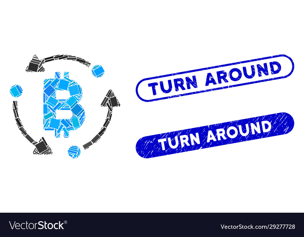 Rectangle collage bitcoin rotation with scratched vector image Rectangle collage bitcoin rotation with scratched