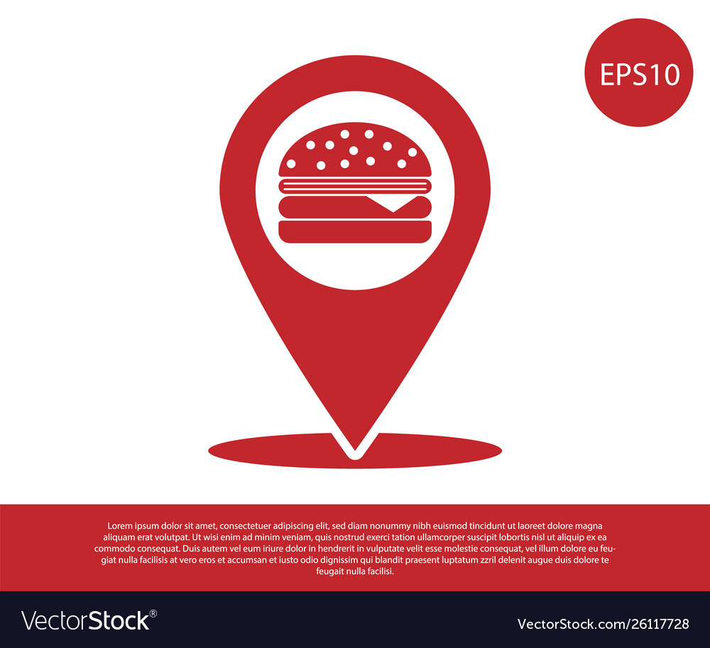Red map pointer with fast food burger icon