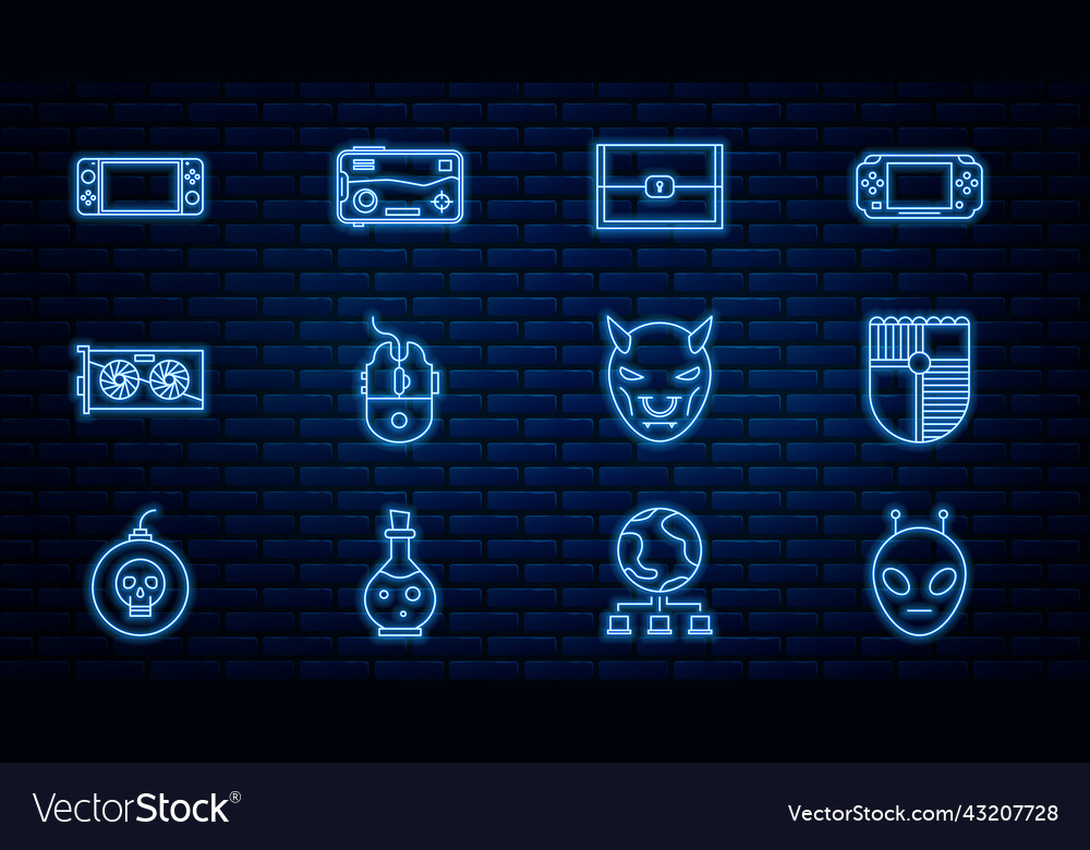 Set line alien shield for game chest computer vector image Set line alien shield for game chest computer