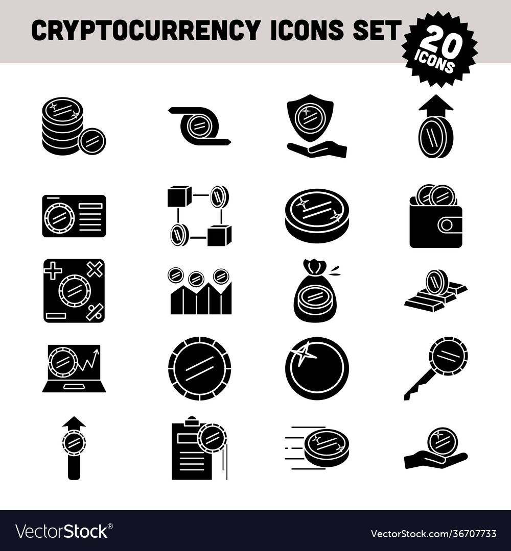 Flat style cryptocurrency icon set in bw color