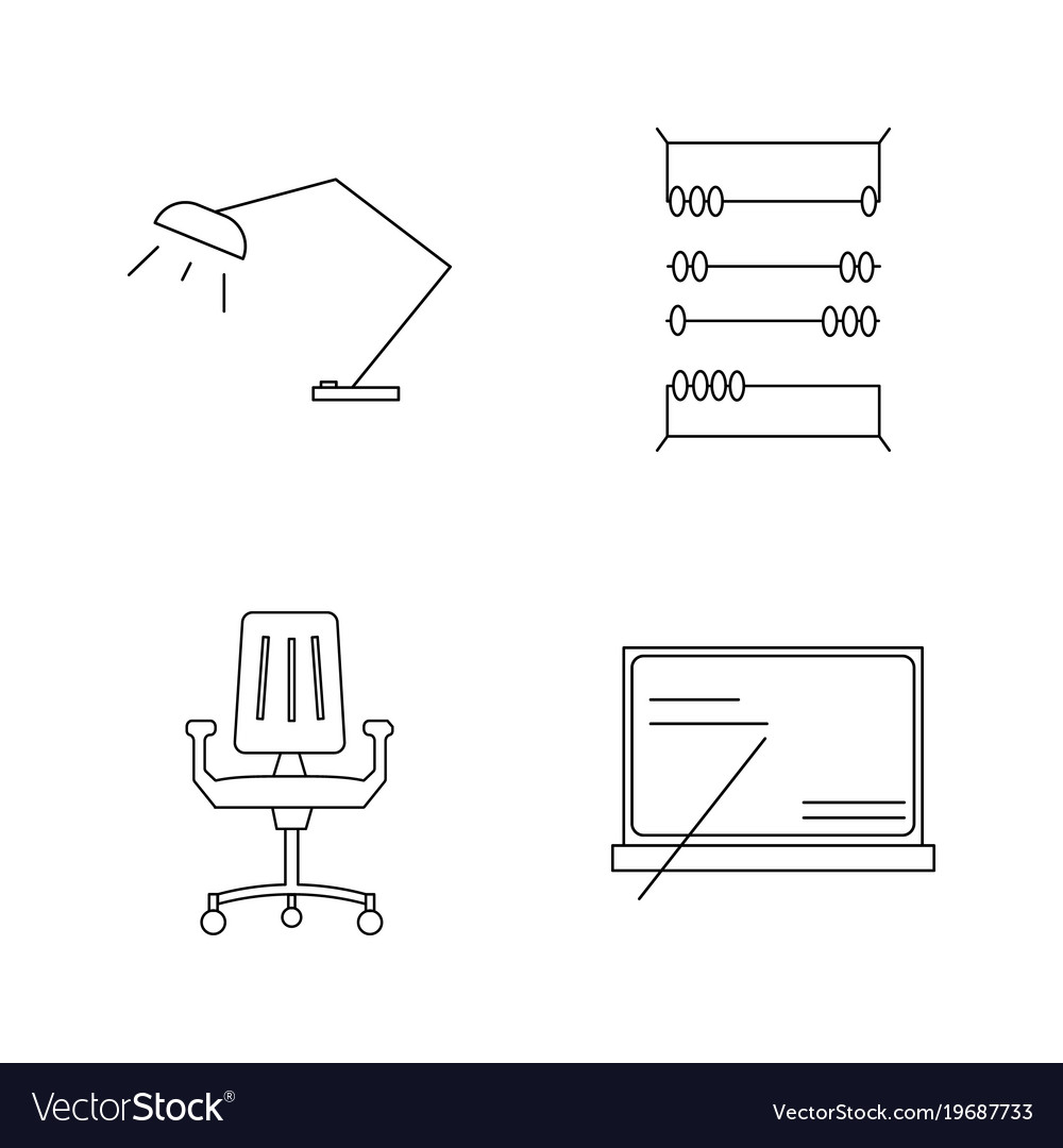 Office simple linear outline icon set