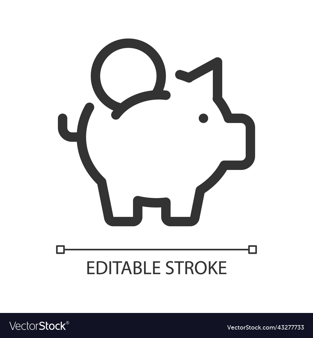 Put coin into piggy bank pixel perfect linear ui vector image Put coin into piggy bank pixel perfect linear ui