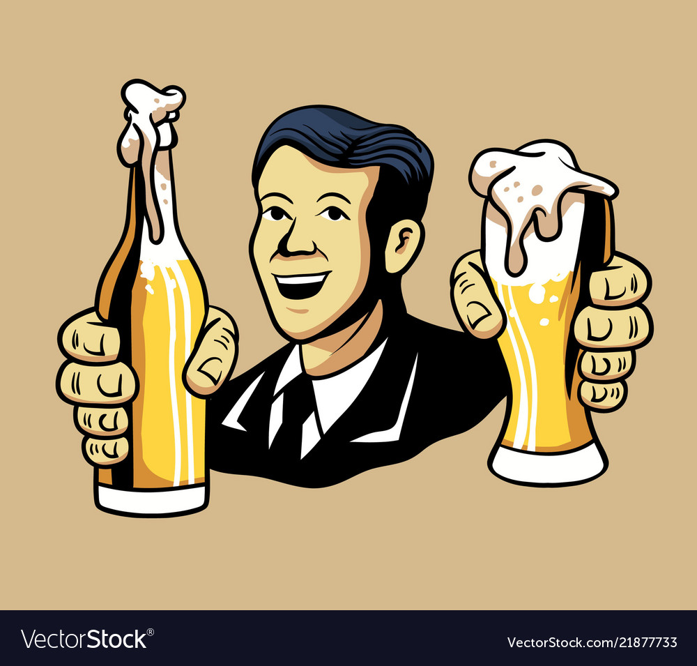 Retro man offering beer