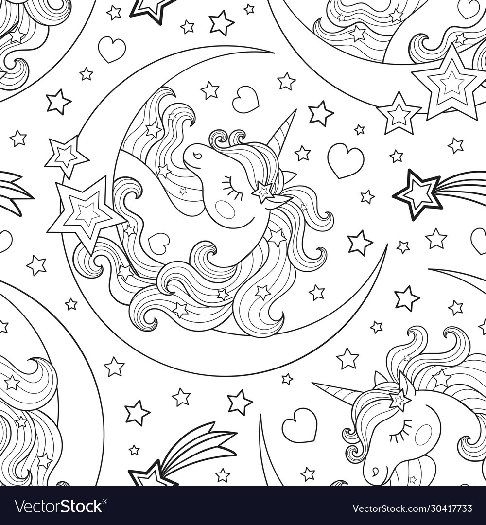 Seamless pattern with unicorn and moon black Vector Image Seamless pattern with unicorn and moon black