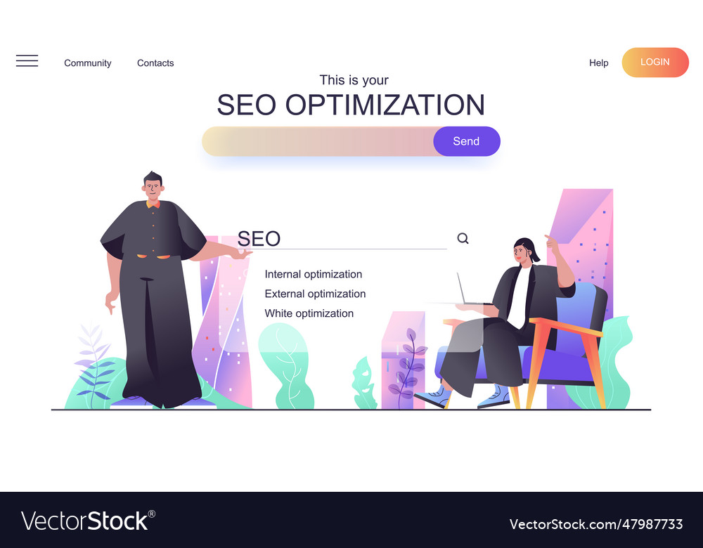 Seo optimization web concept for landing page man