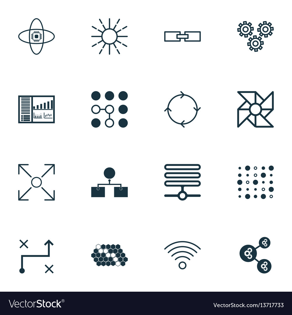 Set of 16 robotics icons includes laptop vector image Set of 16 robotics icons includes laptop