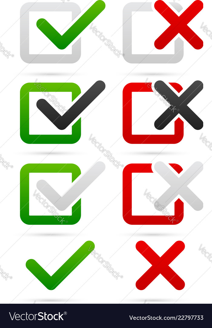 Stylish checkmark and cross set with green red vector image Stylish checkmark and cross set with green red