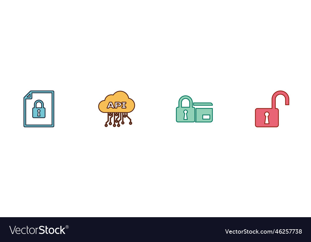 Set document and lock cloud api interface credit vector image Set document and lock cloud api interface credit