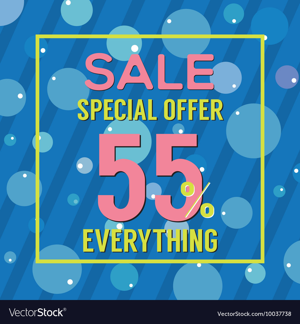 Special offer 55 percent on colorful blue bubbles