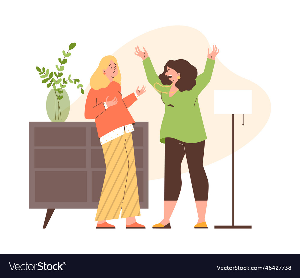 Two women arguing and yelling at each other flat vector image Two women arguing and yelling at each other flat