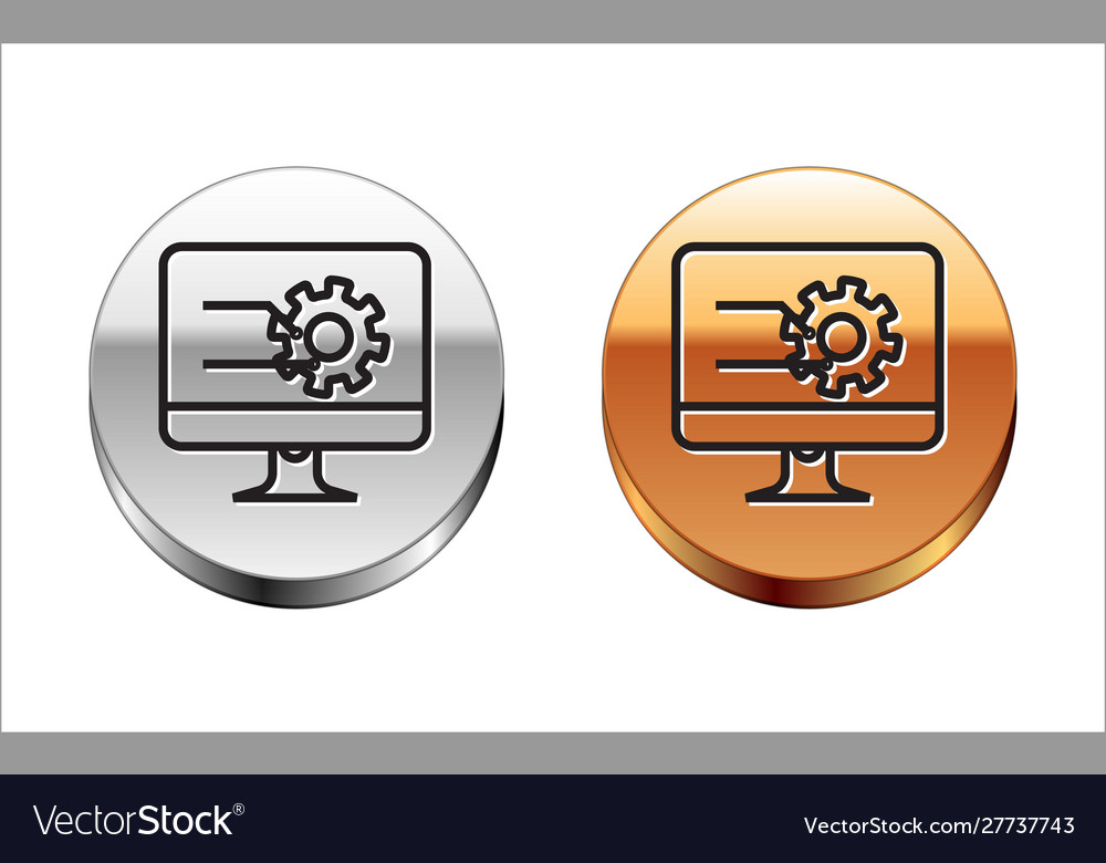 Black line computer monitor with graph chart icon vector image Black line computer monitor with graph chart icon