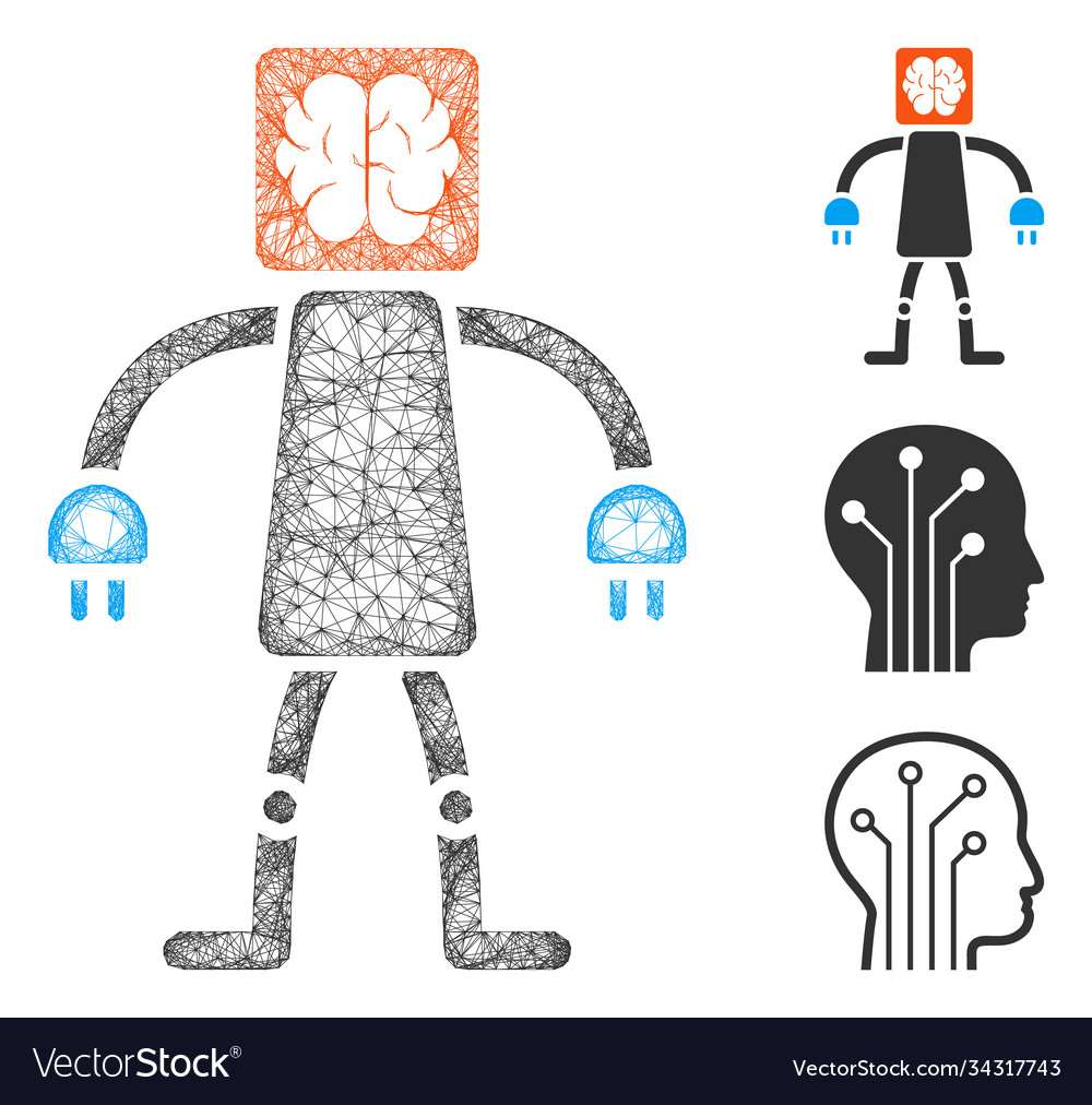 Brain robot polygonal web mesh vector image Brain robot polygonal web mesh