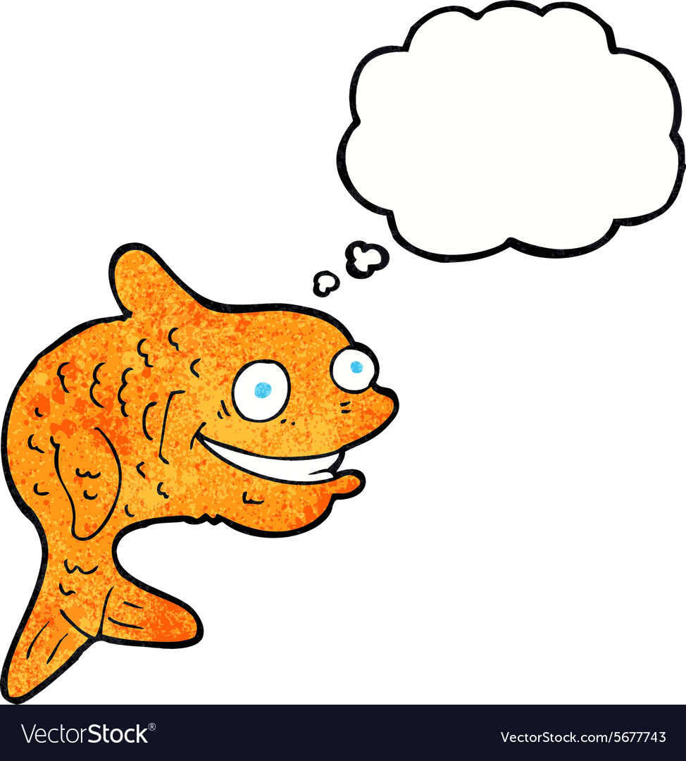 Cartoon happy fish with thought bubble