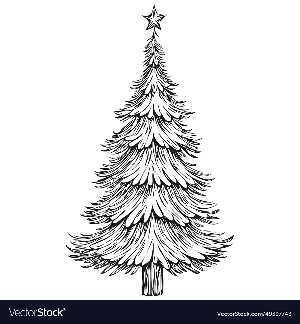 Christmas tree hand drawn cartoon vintage Vector Image