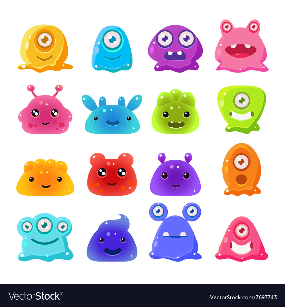 Cute cartoon jelly monsters set