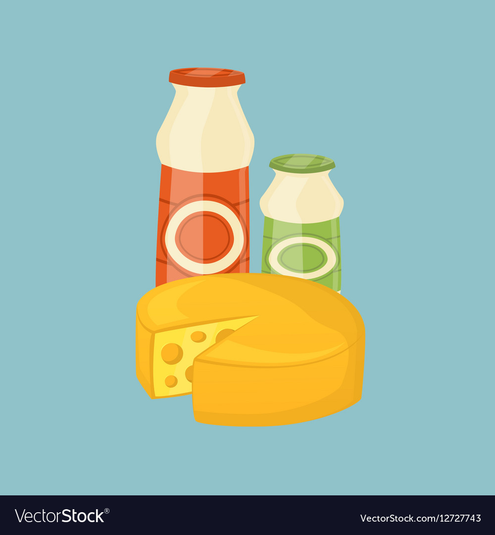 Dairy products isolated on blue background Vector Image