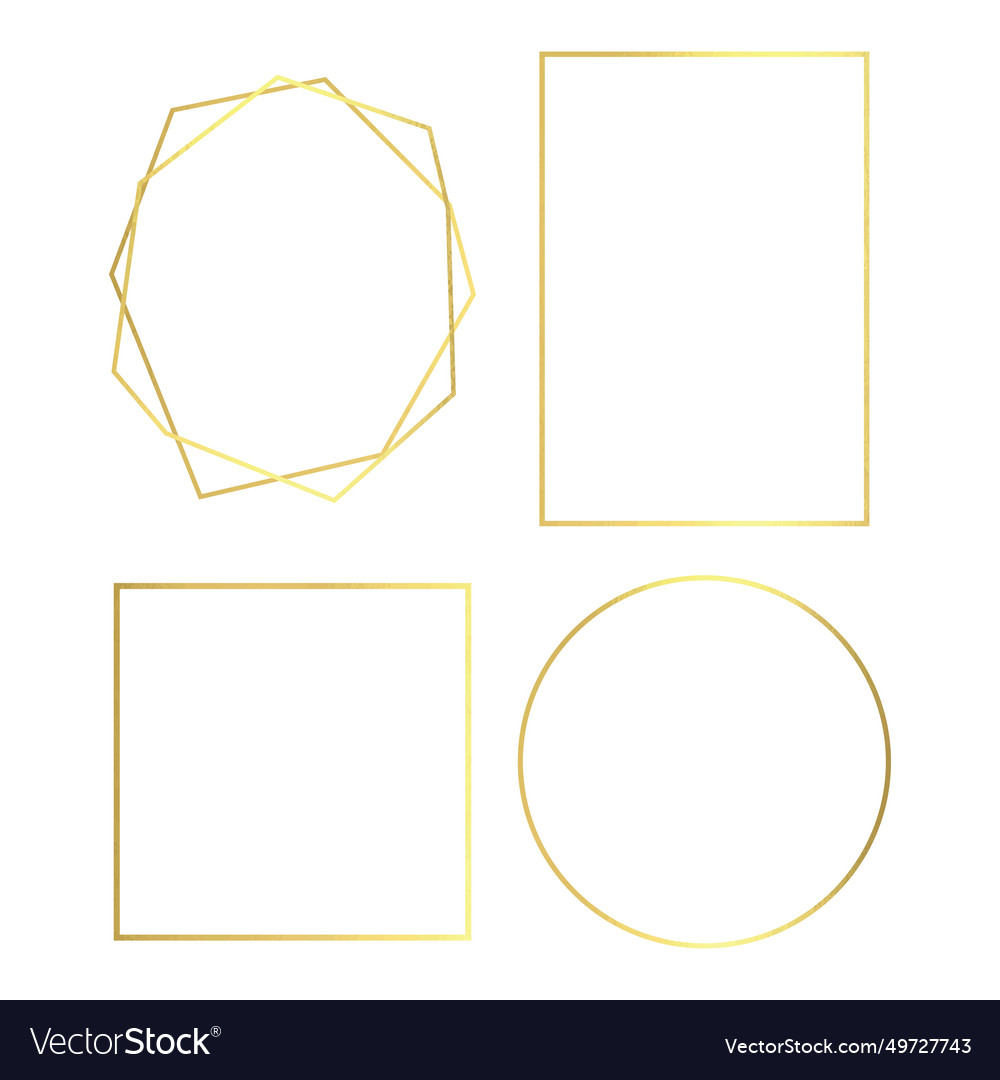 Golden frames of various shapes set design vector image Golden frames of various shapes set design