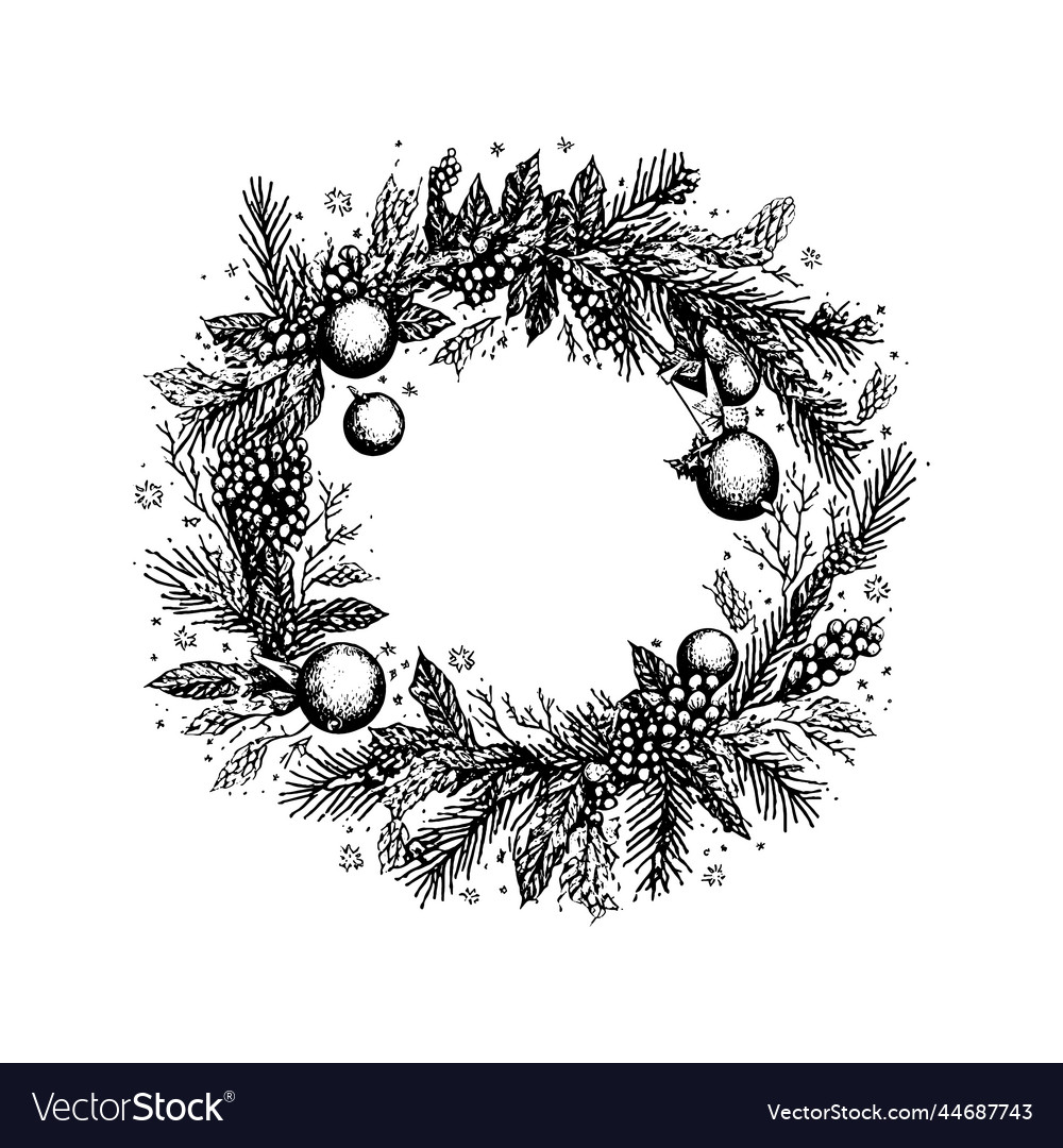 Hand drawn christmas wreath Royalty Free Vector Image