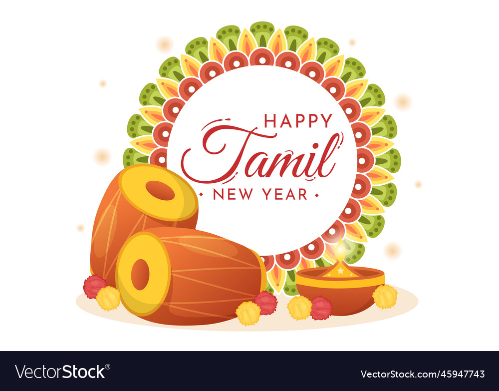 Happy tamil new year with vishu flowers pots Vector Image