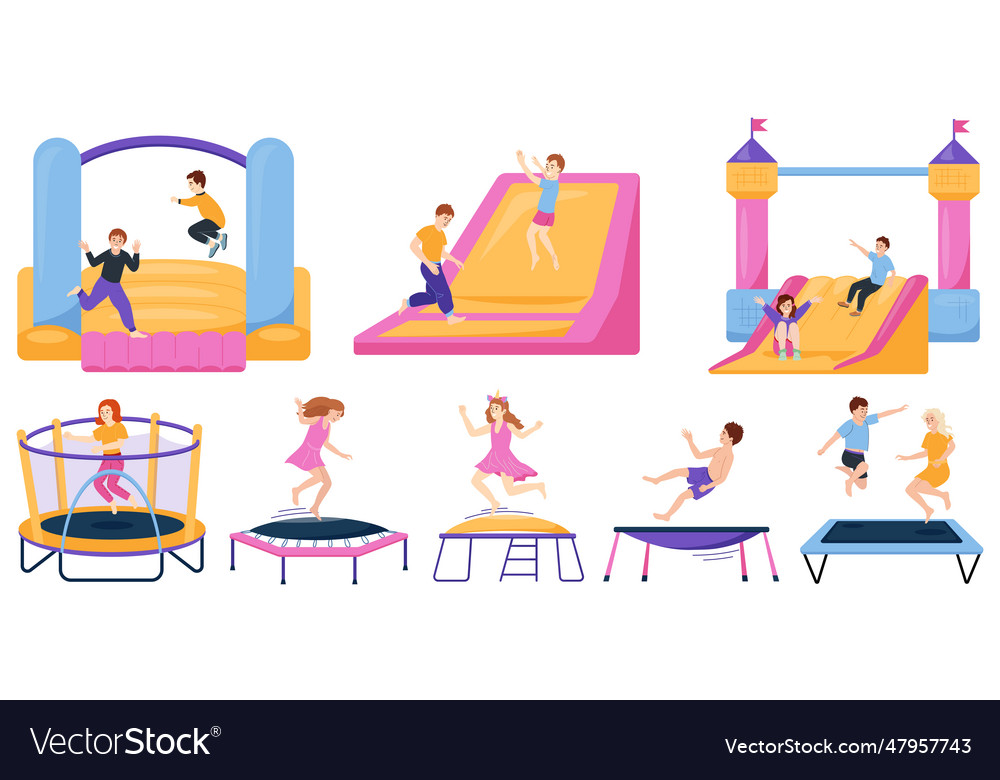 Jumping on trampoline set Royalty Free Vector Image