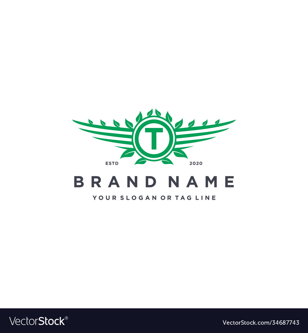 Letter t leaf wing logo design concept