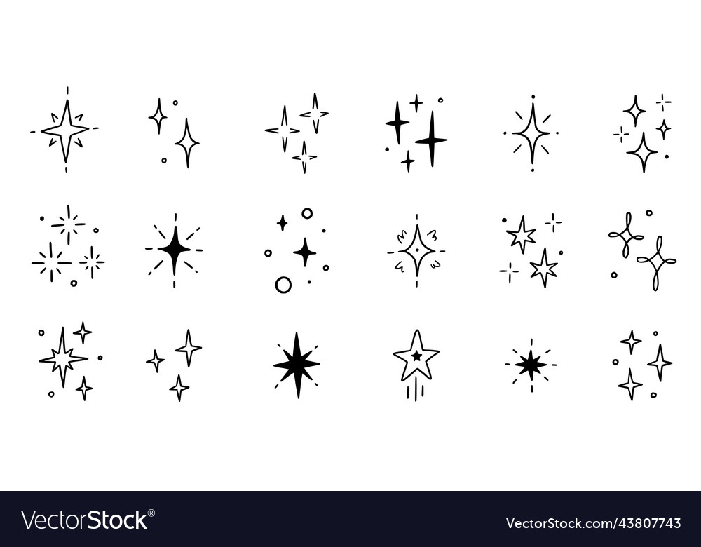 Line star glitter shine of doodle set Royalty Free Vector