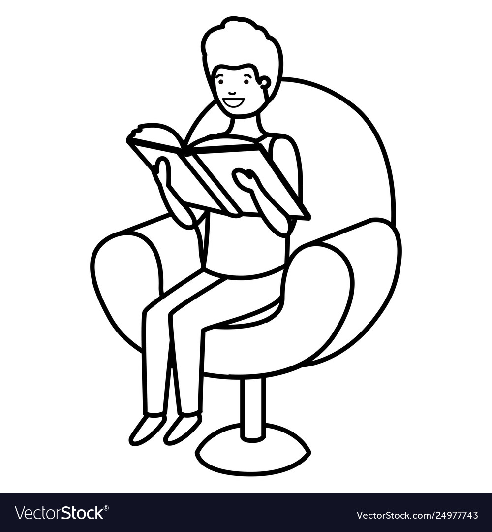 Man reading book in sofa avatar character