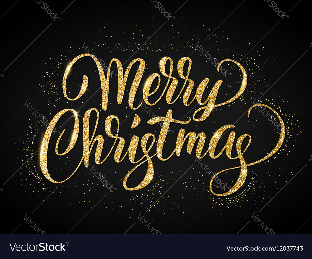 Merry christmas card with golden glitter lettering