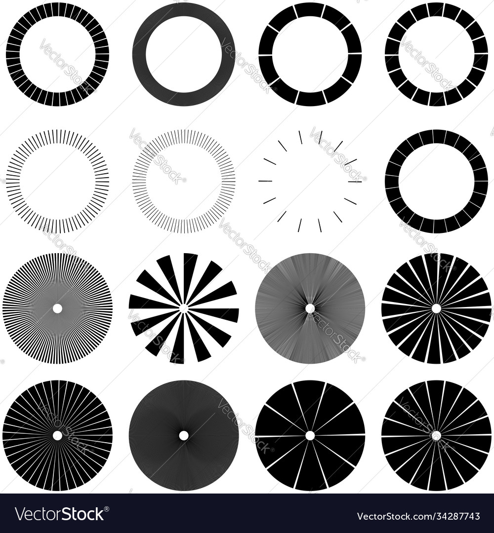 Set circular radial radiating lines beams rays vector image Set circular radial radiating lines beams rays
