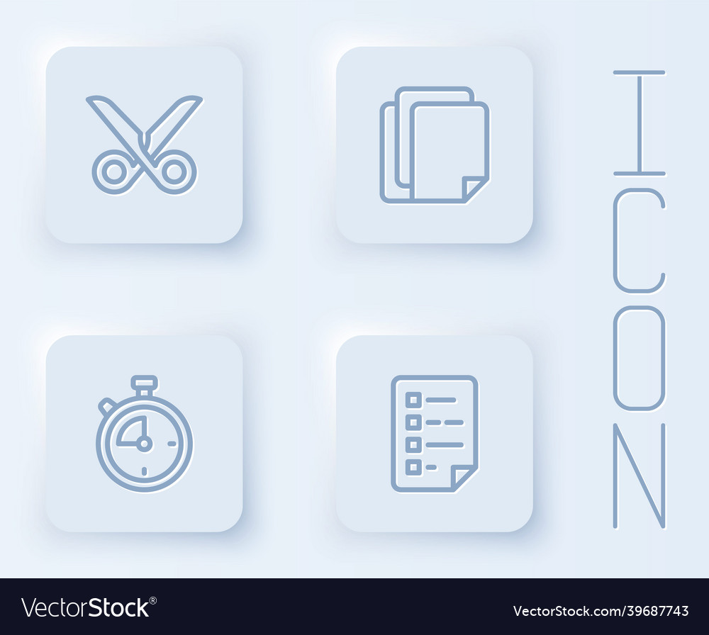 Set line scissors file document stopwatch vector image Set line scissors file document stopwatch