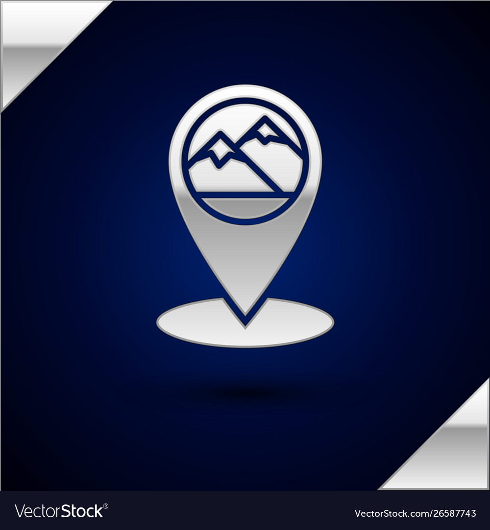 Silver map pointer with mountain icon isolated vector image Silver map pointer with mountain icon isolated