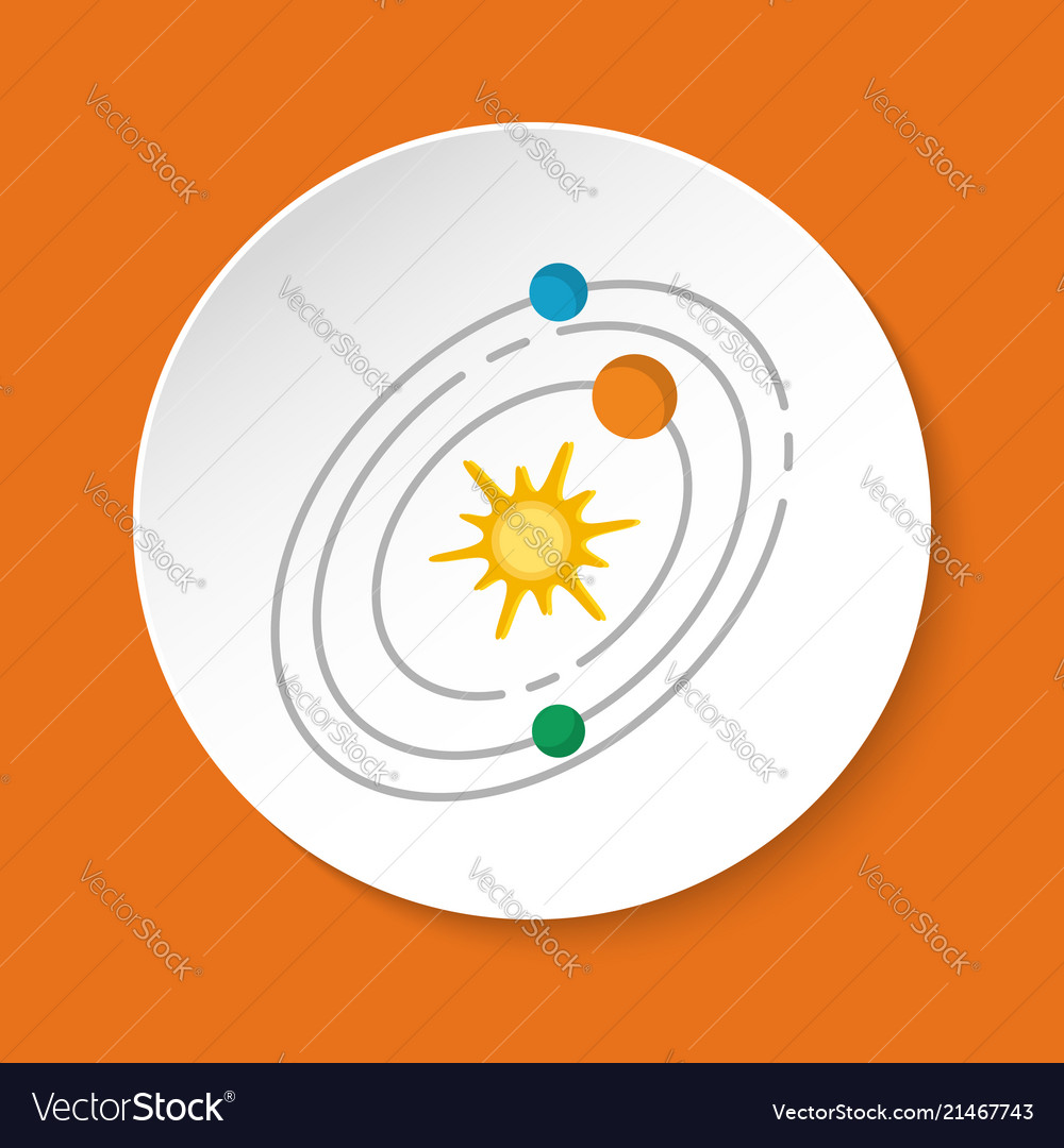 Solar system icon in flat style on round button