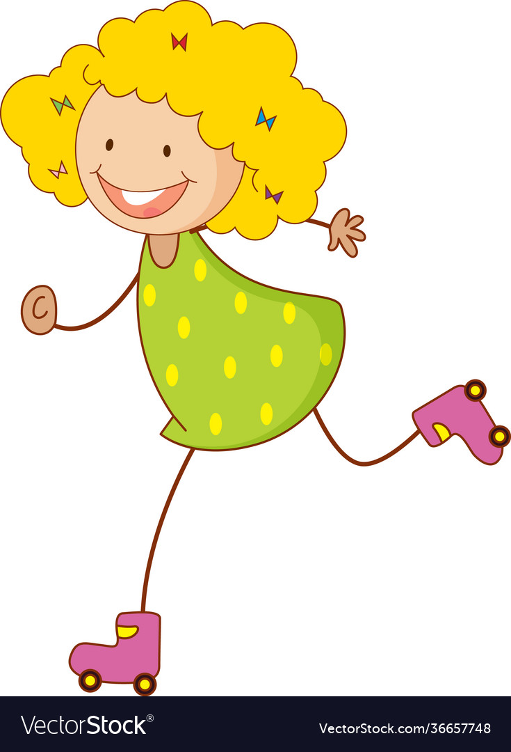 A doodle kid playing roller skates cartoon Vector Image