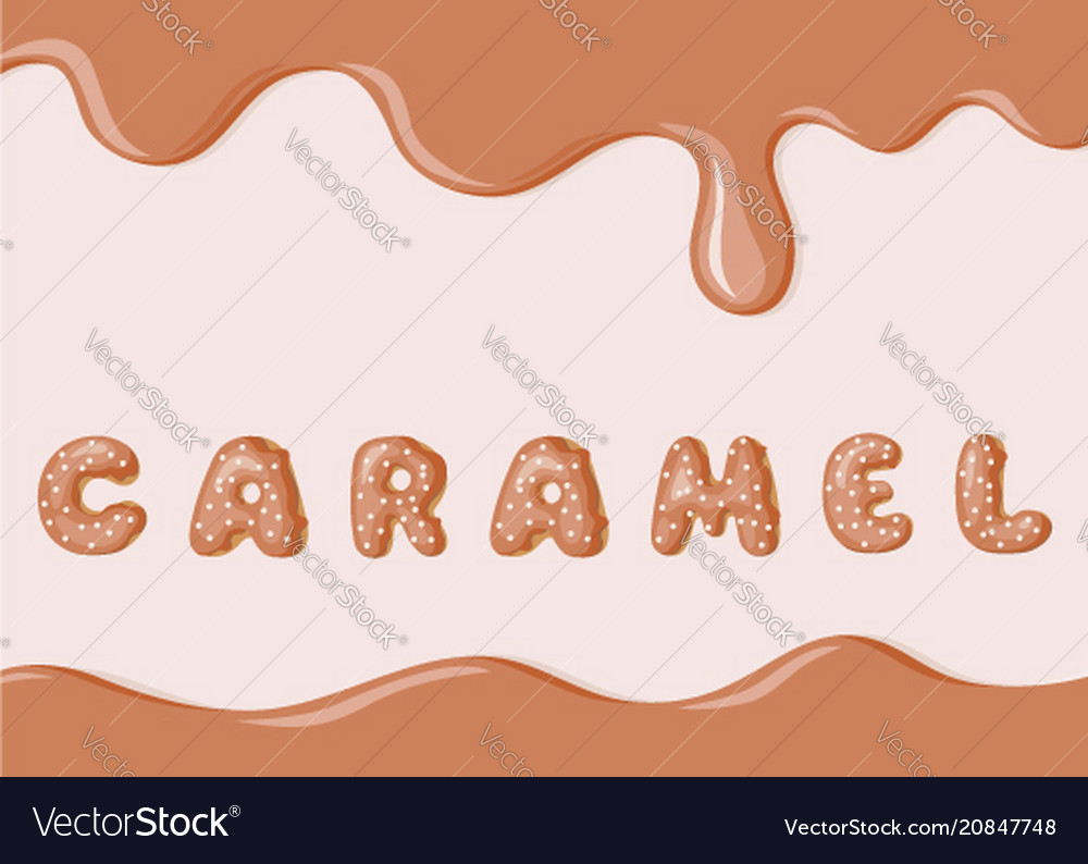 Banner With Caramel Texture And Donuts Font Text Vector Image