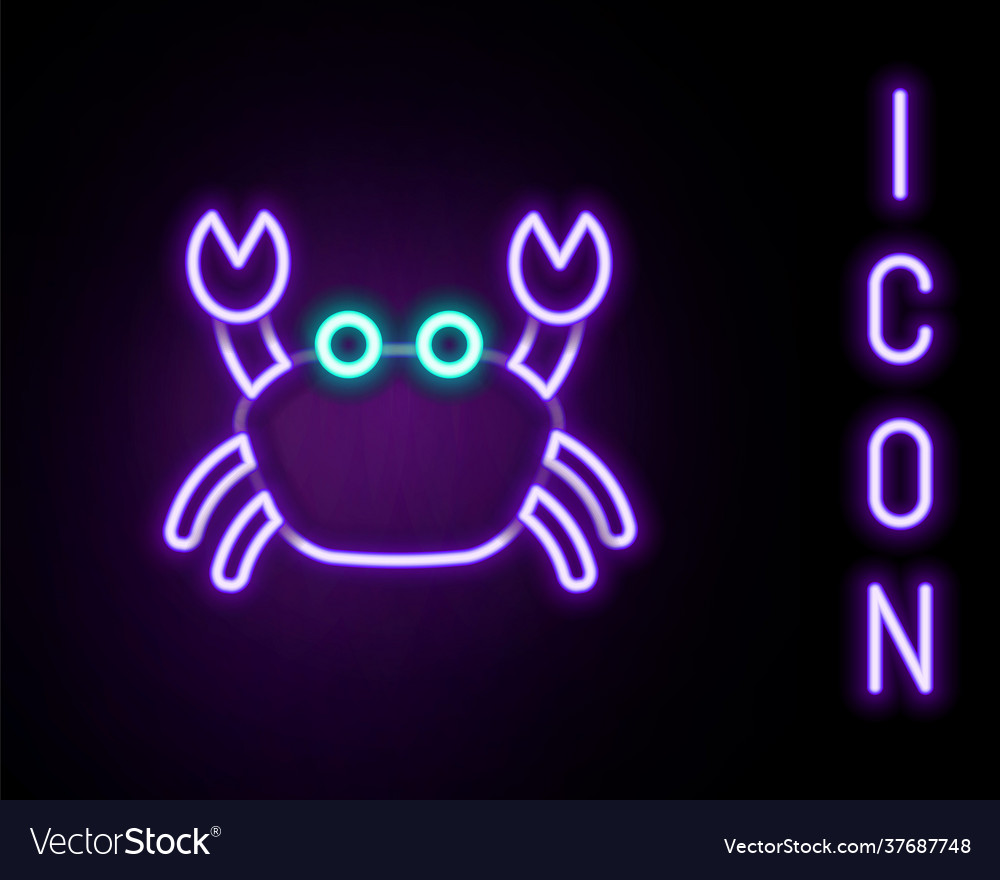 Glowing neon line crab icon isolated on black