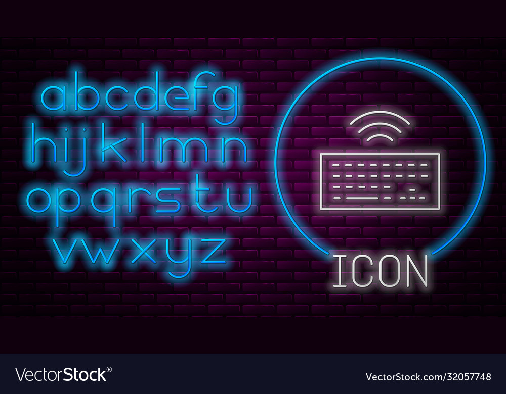 Glowing neon line wireless computer keyboard icon Vector Image Glowing neon line wireless computer keyboard icon