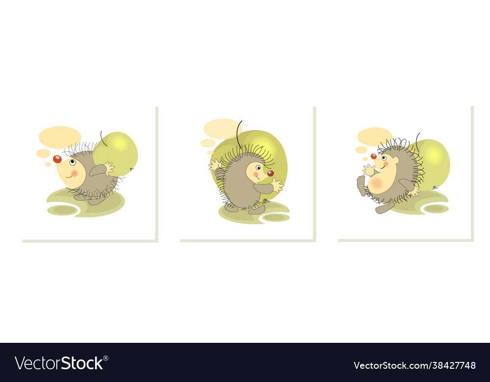 Green apple cute hedgehogs set sticker badge