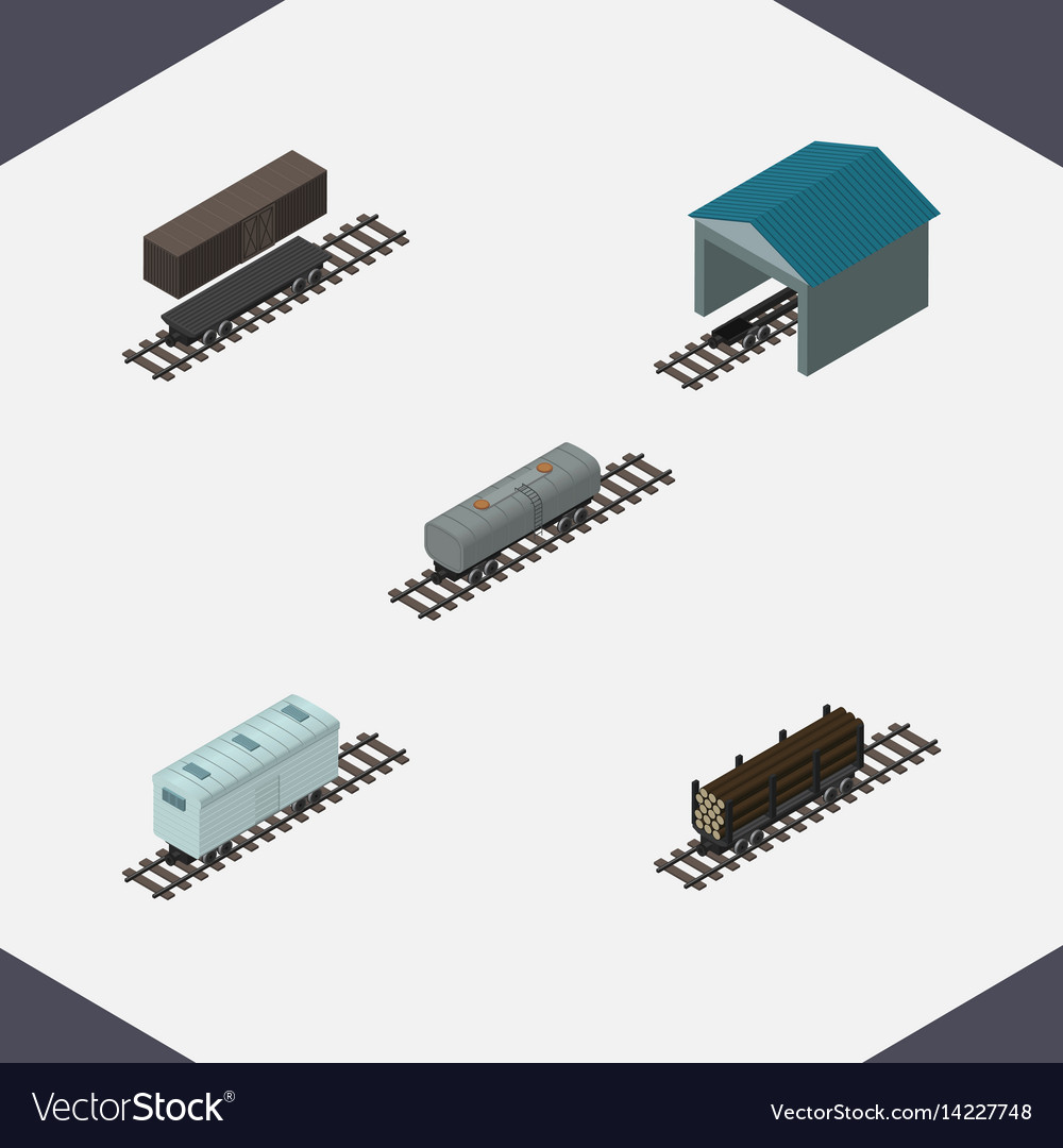 Isometric wagon set of oil lumber shipping